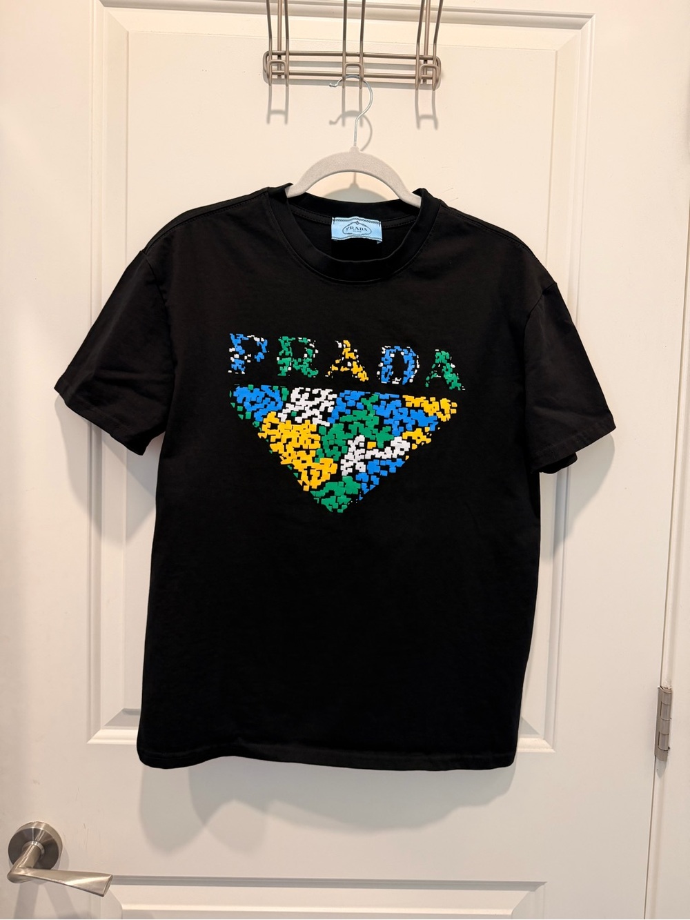 Prada Black Mosaic Graphic
Logo Crew Neck T-Shirt Size L